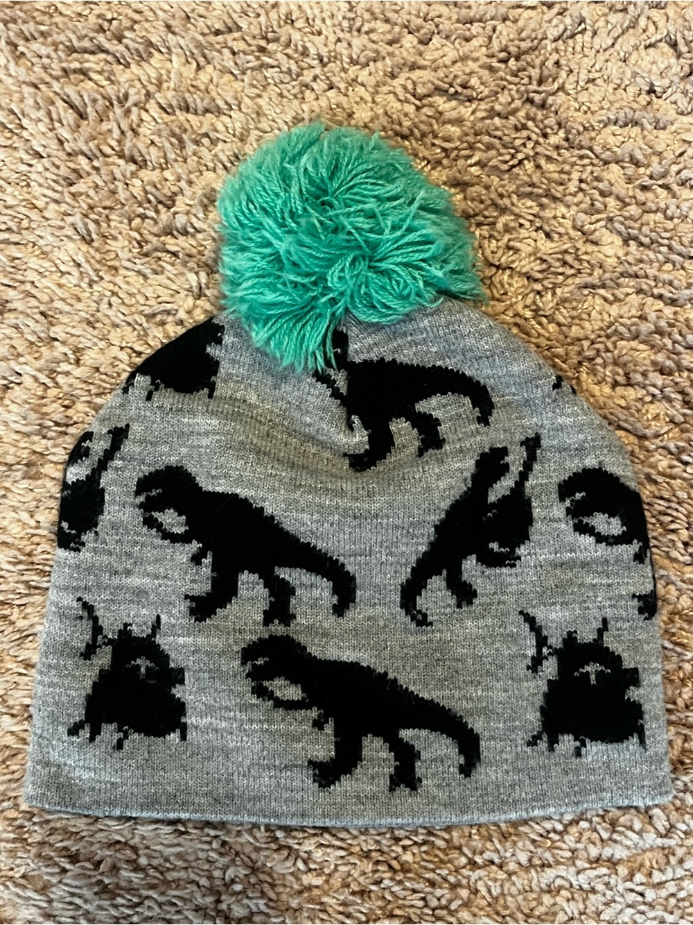 Target Toddler Gray Dino Knit Beanie with Teal Pom